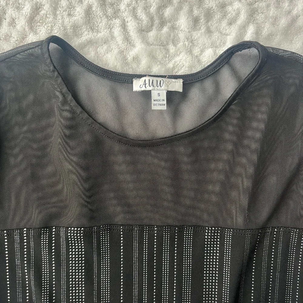 A.U.W Elegant Black Diamond Mesh Dress | Size Small - Picture 5 of 12